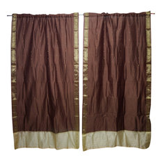 Mogul Interior - Boho 2 Indian Silk Sari Curtains Drapes Door Panel Brown Window Decor - Curtains