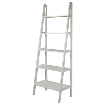 5-Shelf Ladder Bookcase, White