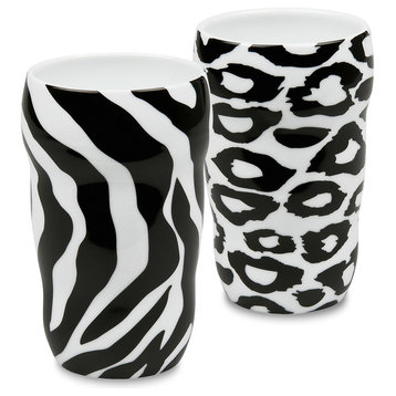 Set of 2 Double-Walled Grip Mugs Zebra and Leopard
