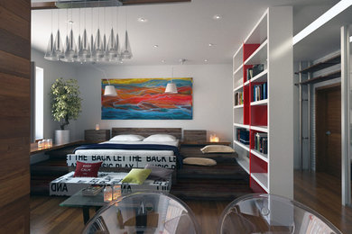 Small minimalist living room photo in Atlanta with white walls, no fireplace and a wall-mounted tv