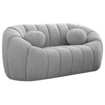 Meridian Furniture - Elijah Boucle Fabric Upholstered Loveseat, Grey - Sit back and relax in casual style when you bring home this Elijah boucle fabric loveseat. Inspired by the unmistakably relaxed vibe created by a classic bean bag, this inviting loveseat features a rounded design with deep channel tufting for added support and resilience. It comes with an accent pillow for even more welcoming comfort, and the loveseat is upholstered all over with rich grey boucle fabric that beckons you to sit, rest, and take it easy.