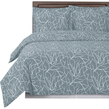 Ema Printed 100% Cotton Duvet Cover Set, Gray and White, Full/Queen
