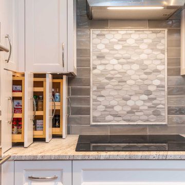 Modern Gray and White Kitchen with Peninsula Seating for 4