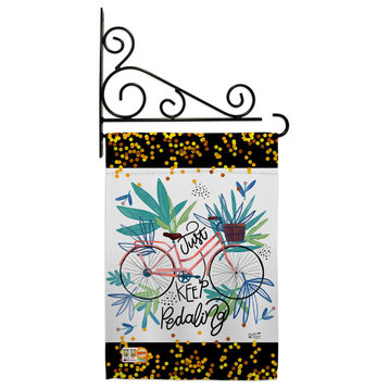 Keep Pedaling Garden Flag Set Wall Holder Double-Sided 13x18.5