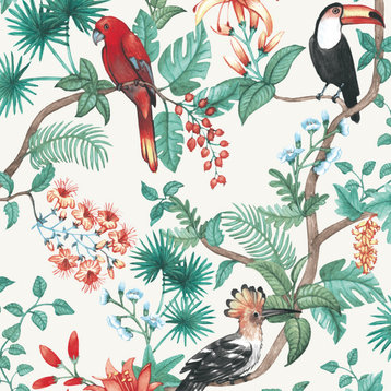 Birds of Paradise Peel and Stick Wallpaper, Beige, 56 Sqft