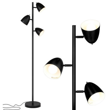 Brightech Jacob, LED Floor Lamp, Modern Adjustable 3 Light Tree, Black