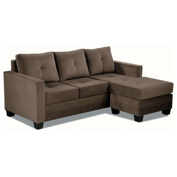 Lexicon Phelps Velvet Upholstered Reversible Sofa Chaise in Coffee