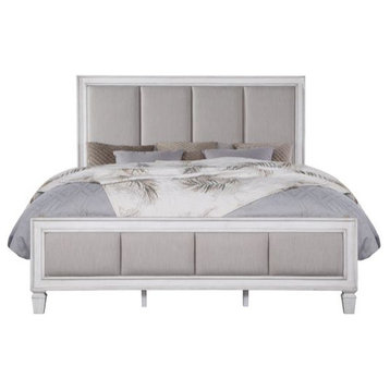 Acme Katia Queen Bed Gray Linen and White Finish