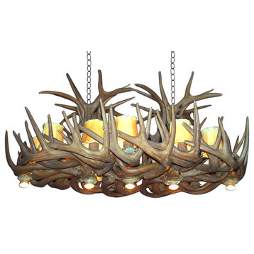 Reproduction Antler Whitetail Chandelier Oblong, Rawhide Shades, 0 Dl