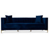 Pemberly Row Mid-Century Velvet Tight Back Sofa in Dark Blue