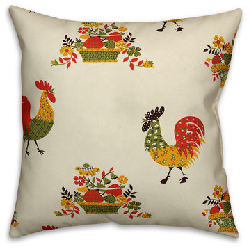 Rooster Pattern Throw Pillow Cover, 18"x18"