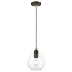Livex Lighting - Downtown 1 Light Bronze With Antique Brass Accents Sphere Pendant - Bring a refined lighting style to your interior with this downtown collection single light pendant. Shown in a bronze finish with antique brass finish accents and clear sphere glass.