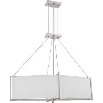 Brushed Nickel LED Oval Chandelier With Slate Gray Fabric Shade