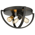 Golden Lighting - Golden Lighting 3167-FM15 EB Colson - 3 Light Flush Mount - The Colson Collection is a transitional industrial-chic design. Ideal for lofts, farmhouses and contemporary interiors, curvaceous arms sit inside simple round frames. The collection is extensive with ceiling and wall fixtures. The ceiling hung fixtures may be purchased with or without metal mesh shades. The optional shades shield the exposed candelabra bulbs of these elemental fixtures. The fixtures are available in two finishes: a soft Pewter and a dark Etruscan Bronze to suit your tastes. This 15" Semi-flush is approved for damp locations.   Bath/Living/Hall/Accent Assembly Required: Yes  Canopy Included: Yes  Canopy Diameter: 11.88 x 1.13  Dimable: YesColson Three Light Flush Mount Etruscan Bronze *UL Approved: YES *Energy Star Qualified: n/a  *ADA Certified: n/a  *Number of Lights: Lamp: 3-*Wattage:60w Medium Base bulb(s) *Bulb Included:No *Bulb Type:Medium Base *Finish Type:Etruscan Bronze
