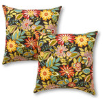 Greendale Home Fashions - Outdoor 17" Accent Pillows, Set of 2, Jungle Floral - Add a stylish and contemporary accent to your outdoor furniture with this set of two Greendale Home Fashions 17 inch square outdoor accent pillows. Each pillow is overstuffed with 100% soft polyester fill, made from 100% recycled, post-consumer plastic bottles, for added comfort, strength and durability. It's exterior shell is made from a 100% polyester UV-resistant outdoor fabric. Pillow are water, stain, and mildew resistant. Featuring a sewn closure and knife edge design. A variety of colors and prints are available to enhance your outdoor decor.