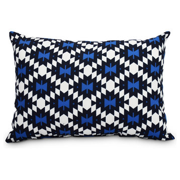 Jodhpur Kilim Decorative Abstract Outdoor Throw Pillow, Navy Blue, 14"x20"