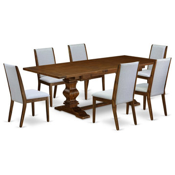 East West Furniture Lassale 7-piece Wood Dining Room Table Set in Walnut