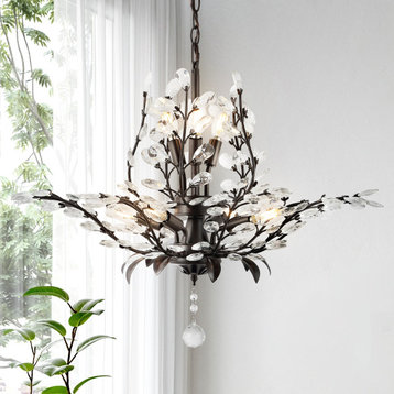 Diantha 28.5" 7-Light Iron/Acrylic LED Pendant, Oil Rubbed Bronze/Clear