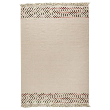 Hand Woven White Wool Area Rug, White, 4'6"x6'6"