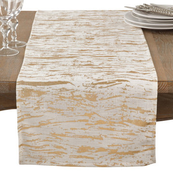 Distressed Foil Metallic Design Glam Cotton Table Runner, Gold, 16"x90"