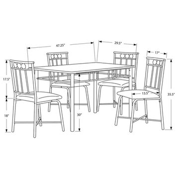 Dining Table Set, 5pcs Set, Small, 40" Rectangular, Kitchen, Metal, Black, Cappuccino Marble/Bronze