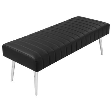Pangea Home Hilda Bench Faux Leather Black and High Polished Steel Legs