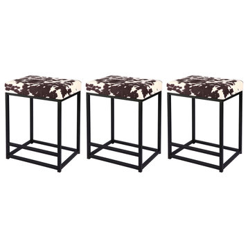 24" Brown Cow Upholstered Barstool, Set of 3