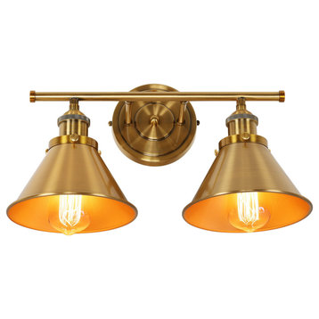 2-Light Industrial Wall Sconce With Cone Shade Metal