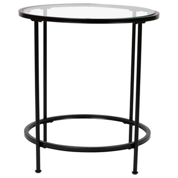 Clear Glass End Table With Round Matte Gold Metal Frame