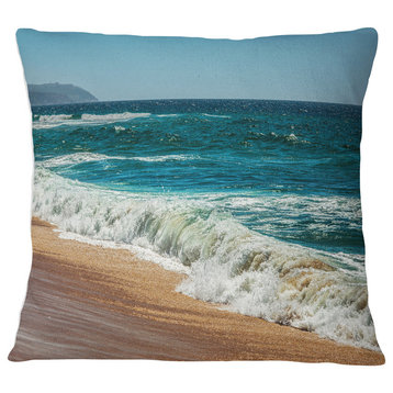 Ideal Blue Atlantic Beach in Summertime Seashore Throw Pillow, 16"x16"