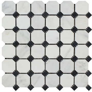 Oriental White Polished Marble Octagon Mosaic With Black Dots