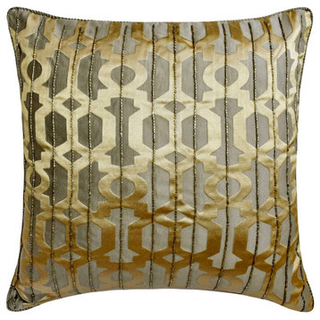 Gold Jacquard Trellis, 16"x16" Throw Pillow Cover Gold Essential