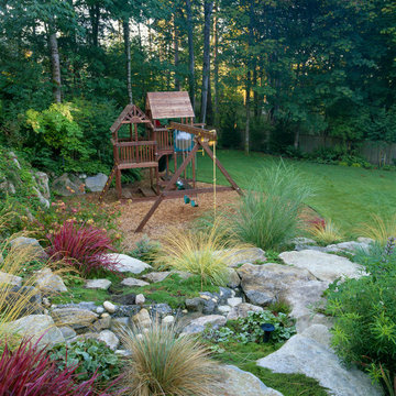 Children's play area near stream and native garden