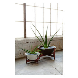 Case Study Wok Planter with Wood Stand - Indoor Pots And Planters
