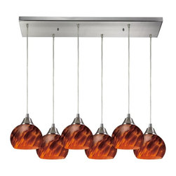 ELK Lighting - Mela 6-Light Satin Nickel Pendant, Espresso Glass - Pendant Lighting