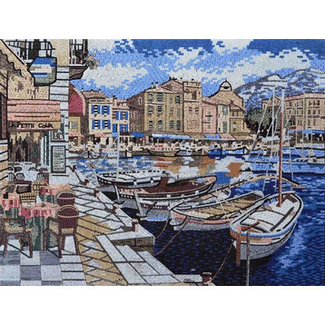 Sam Park Cafe In Cassis", Mosaic Art Reproduction", 35"x47"