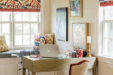 Inspiration for a transitional study room in Boston with beige walls and a freestanding desk.