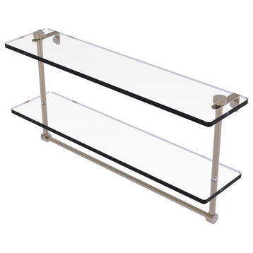 22" Two Tiered Glass Shelf with Integrated Towel Bar, Antique Pewter