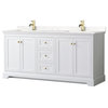 Avery 72" Double Vanity, White, Carrara Cultured Marble Top, Gold Trim
