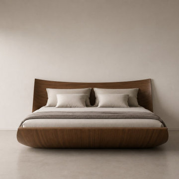 Modern Curved Wooden Platform Bed | Scandinavian Organic Modern Bedroom
