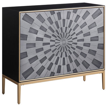 Acme Quilla Console Table Black Gray and Brass Finish