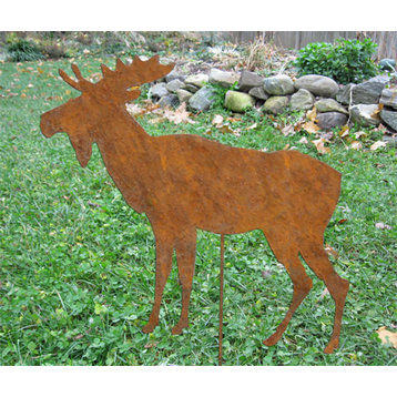 Moose Garden Art, Rust Powder Coat, Garden Stake