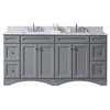 Virtu Talisa 72" Double Bathroom Vanity, Gray With Marble Top And Square Sink