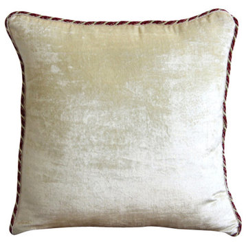 Solid Color 18"x18" Velvet Pearl Ivory Pillows Cover, Pearl Ivory Velvet