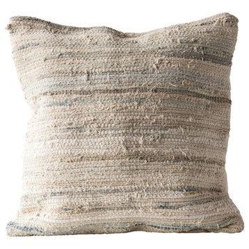 Light Multicolor Square Recycled Cotton and Canvas Chindi Pillow