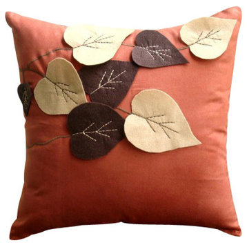 Orange Faux Suede Fabric 16"x16" Leaf Felt Applique Pillows Cover, Spring Leaves