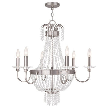 French Country Traditional Six Light Chandelier-Brushed Nickel Finish