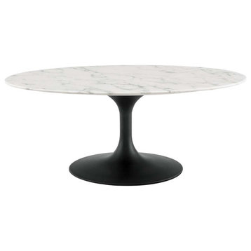 Pemberly Row 42" Oval Top Modern Metal Coffee Table in White/Black