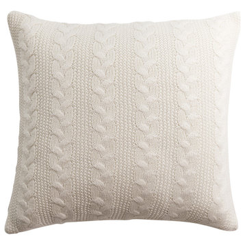 Cable Knit Decorative Pillow, 20"x20", Ivory
