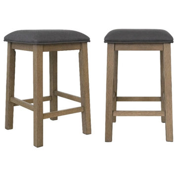Saunders Counter Height Backless Padded Bar Stools Brown Acacia Wood (Set of 2)